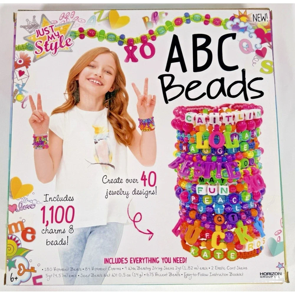 Just My Style ABC Beads Jewelry Kit Kids Multicolor Mixed Craft Lot 1100+ Pcs